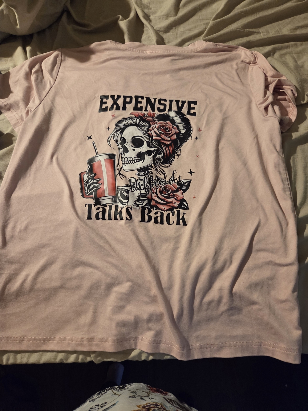 GUESS Pink Graphic Tee with Skull & Rose Back Print